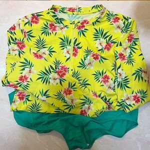 Long sleeve half sip one piece swimsuit